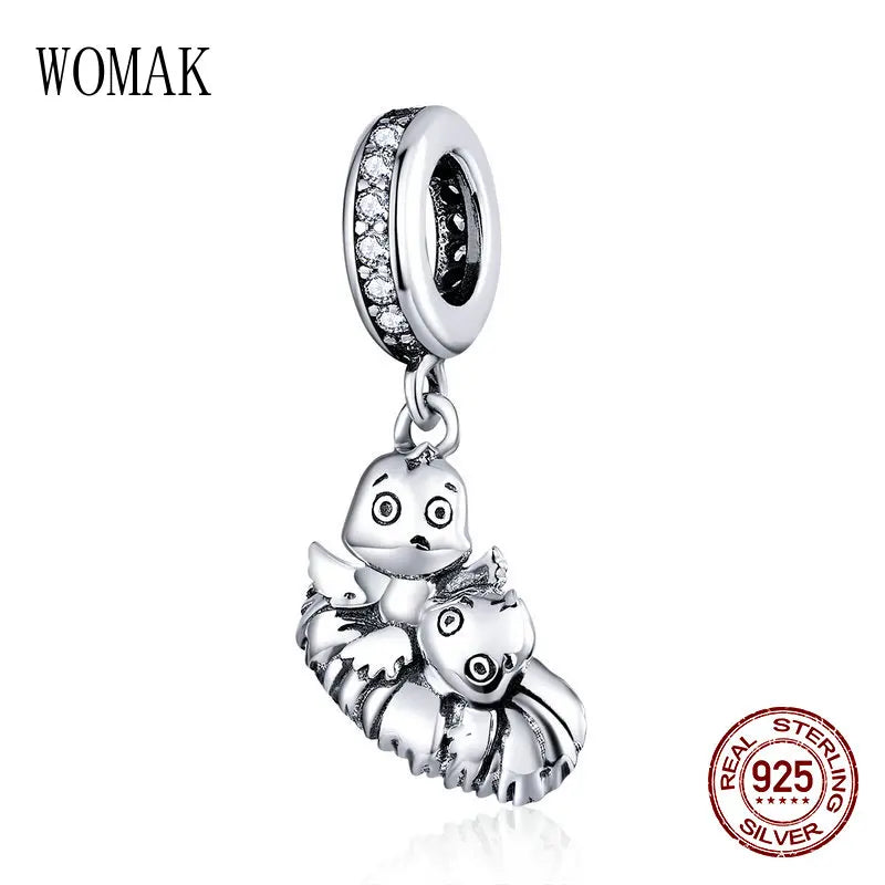 925 Sterling Silver Bird Charm Bracelet Retro Beads DIY Pendant