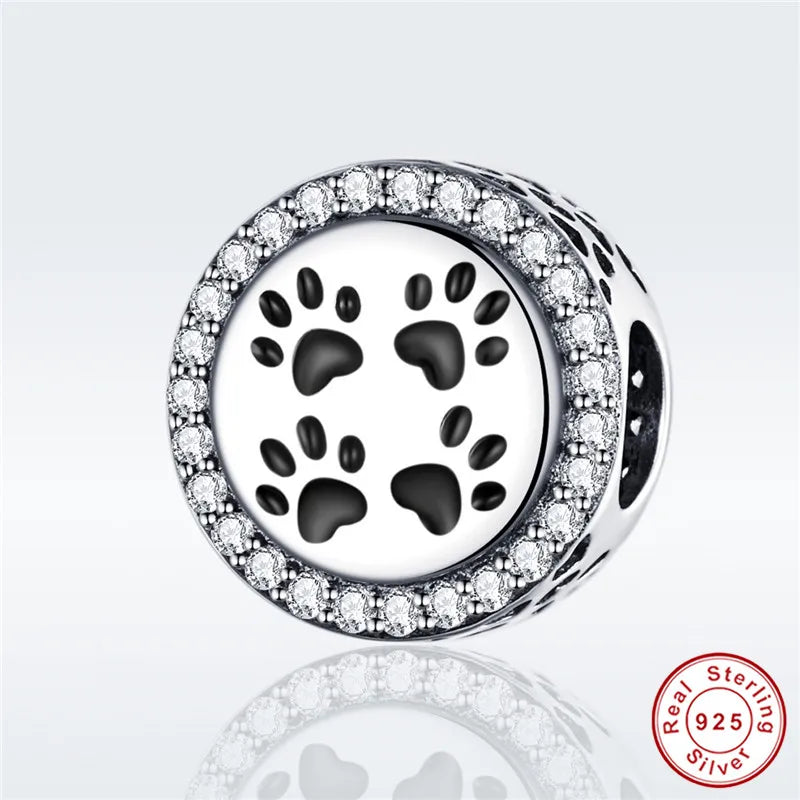 925 Sterling Silver Little Bear&Cat Footprint Charm S925