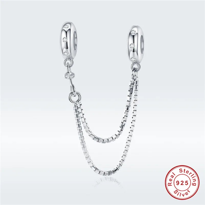 Europe Bracelet 925 Sterling Silver Double Bamboo Section Safety Chain S925