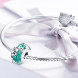 925 Silver Green Mermaid Glass Beads S925 Fish Pendant Necklace