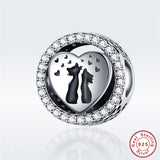 925 Silver Kissing Heart Couple Cats Beads S925 Romantic Cat Charms
