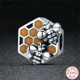 S925 Honeybee Charm 925 Sterling Silver Bee Brown Enamel Beads Bracelet