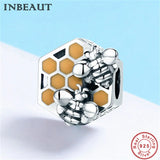 S925 Honeybee Charm 925 Sterling Silver Bee Brown Enamel Beads Bracelet