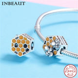 S925 Honeybee Charm 925 Sterling Silver Bee Brown Enamel Beads Bracelet