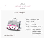 Europe Bracelet Silver 925 CZ Pink Bow Handbag Beads S925 Enamel Knot Bag Charms