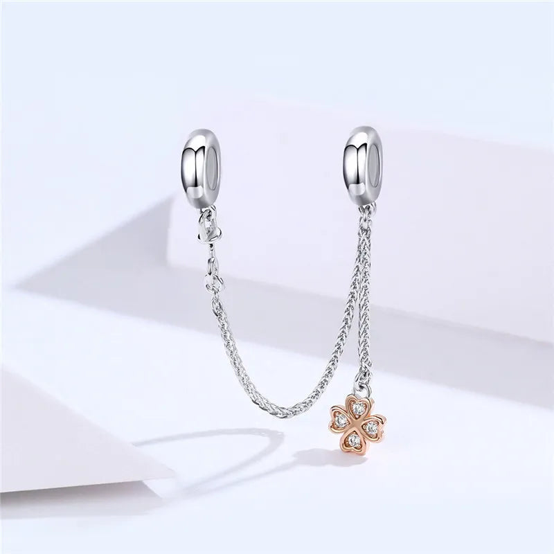 Europe Bracelet Silver 925 DIY CZ Clover Safety Chain S925 Charm Beads
