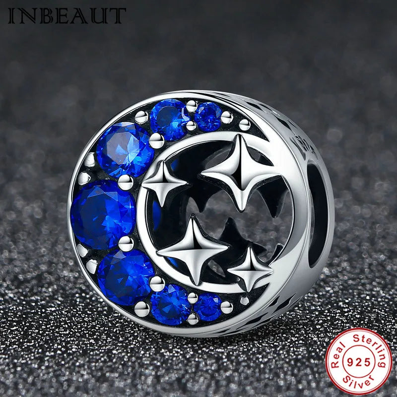 Europe Bracelet Sky CZ Moon Charm 925 Sterling Silver Star Beads Accessories