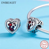 Europe Bracelet Women 925 Silver Red Heart Mother Baby Charm Pendant