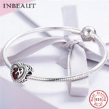 Europe Bracelet Women 925 Silver Red Heart Mother Baby Charm Pendant