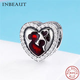 Europe Bracelet Women 925 Silver Red Heart Mother Baby Charm Pendant