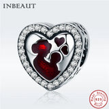 Europe Bracelet Women 925 Silver Red Heart Mother Baby Charm Pendant