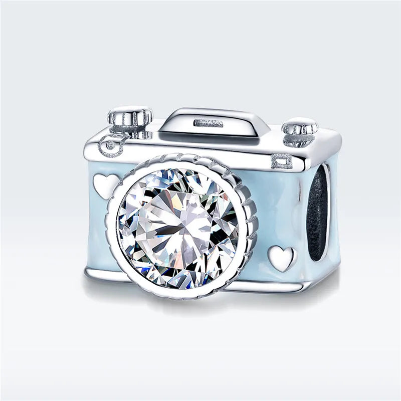 Europe 925 Sterling Silver Camera Beads Enamel Charm DIY Bracelet Jewelry