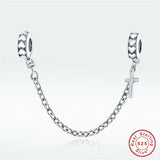 925 Sterling Silver Cross Safety Chain Beads for European Bracelet