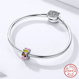 925 Silver Pandora Bracelet with CZ Beads & Square Stone Charm Pendant