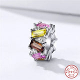925 Silver Pandora Bracelet with CZ Beads & Square Stone Charm Pendant