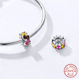 925 Silver Pandora Bracelet with CZ Beads & Square Stone Charm Pendant