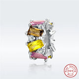 925 Silver Pandora Bracelet with CZ Beads & Square Stone Charm Pendant