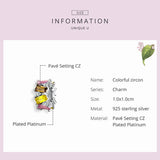 925 Silver Pandora Bracelet with CZ Beads & Square Stone Charm Pendant