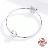 925 Sterling Silver Kitty Charm Bangle Bracelet Beads