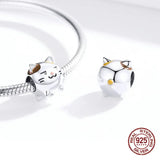 925 Sterling Silver Kitty Charm Bangle Bracelet Beads