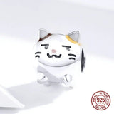 925 Sterling Silver Kitty Charm Bangle Bracelet Beads