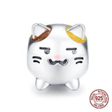 925 Sterling Silver Kitty Charm Bangle Bracelet Beads