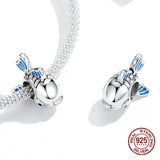 925 Sterling Silver Fish Charm Beads Bangle Bracelet DIY Fine Jewelry Pendant