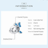 925 Sterling Silver Fish Charm Beads Bangle Bracelet DIY Fine Jewelry Pendant