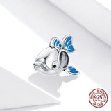 925 Sterling Silver Fish Charm Beads Bangle Bracelet DIY Fine Jewelry Pendant