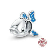 925 Sterling Silver Fish Charm Beads Bangle Bracelet DIY Fine Jewelry Pendant