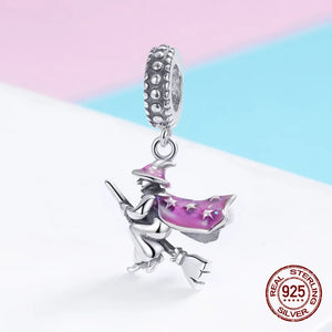 925 Sterling Silver Witch Charm for Bracelet Necklace, Magic Bangle Pendant