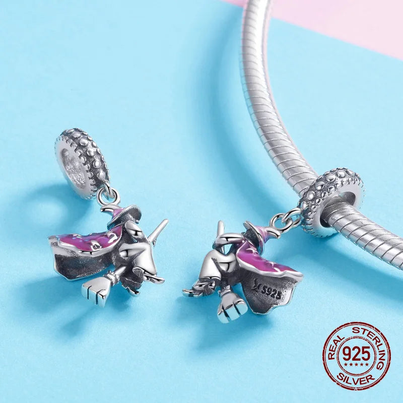925 Sterling Silver Witch Charm for Bracelet Necklace, Magic Bangle Pendant
