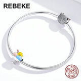Enamel Beads Ice Cream Charm Bangle Bracelet 925 Sterling Silver Jewelry