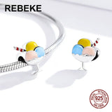 Enamel Beads Ice Cream Charm Bangle Bracelet 925 Sterling Silver Jewelry