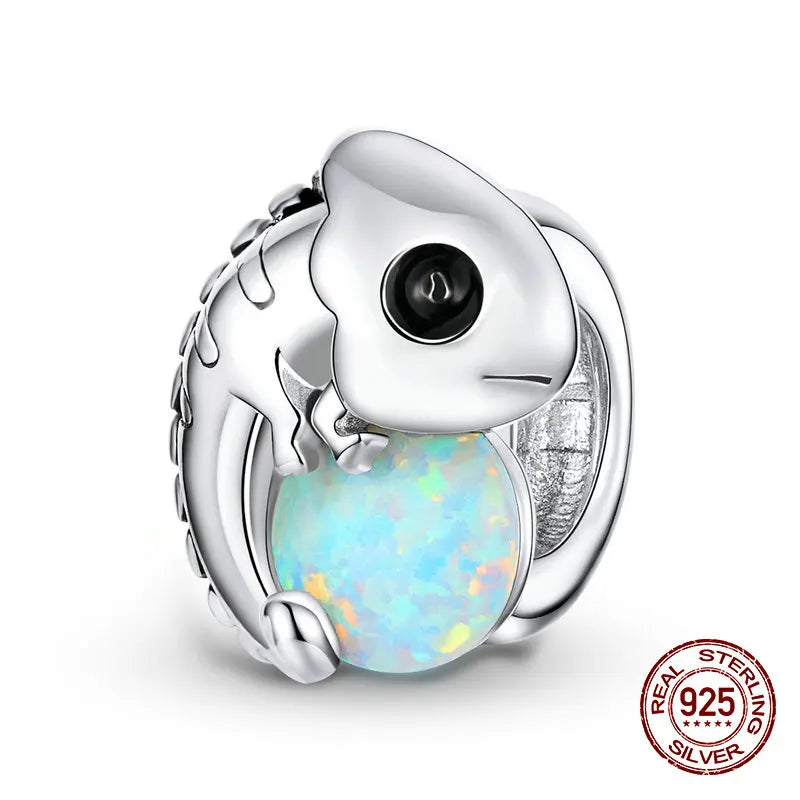 925 Sterling Silver Chameleon Charm Beads for DIY Jewelry Making