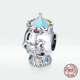 925 Sterling Silver Enamel Beads Carousel Charm Bangle Bracelet