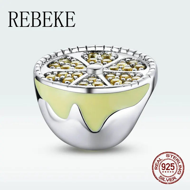 925 Sterling Silver Zircon Beads Lemon Charm Bangle Bracelet