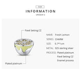 925 Sterling Silver Zircon Beads Lemon Charm Bangle Bracelet