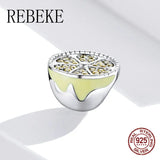 925 Sterling Silver Zircon Beads Lemon Charm Bangle Bracelet