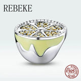 925 Sterling Silver Zircon Beads Lemon Charm Bangle Bracelet