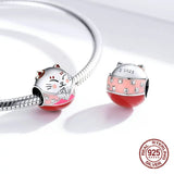925 Sterling Silver Lucky Cat Enamel Beads for Women