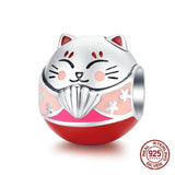 925 Sterling Silver Lucky Cat Enamel Beads for Women