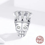 925 Sterling Silver Skull Crown Charm Bracelet Halloween Jewelry