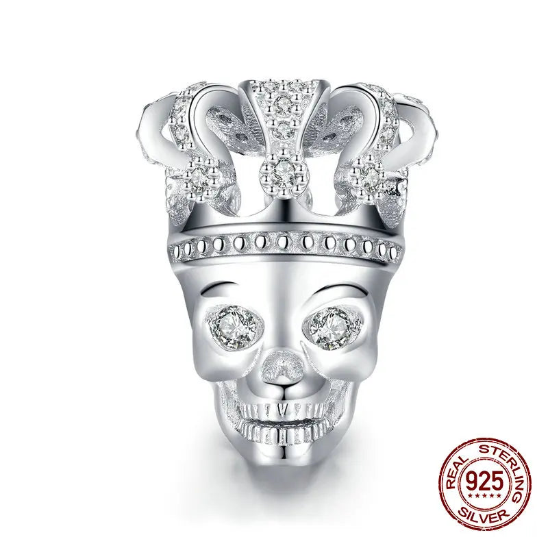 925 Sterling Silver Skull Crown Charm Bracelet Halloween Jewelry