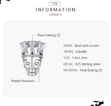 925 Sterling Silver Skull Crown Charm Bracelet Halloween Jewelry