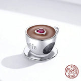 Coffee Beads Charms 925 Sterling Silver Bangle Charm Bracelet for Women