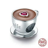 Coffee Beads Charms 925 Sterling Silver Bangle Charm Bracelet for Women