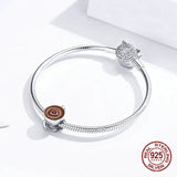 Coffee Beads Charms 925 Sterling Silver Bangle Charm Bracelet for Women