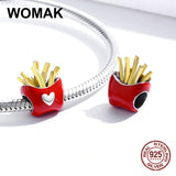 925 Sterling Silver Fries Charm Red Enamel Beads Bracelet Jewelry DIY
