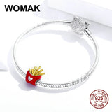 925 Sterling Silver Fries Charm Red Enamel Beads Bracelet Jewelry DIY